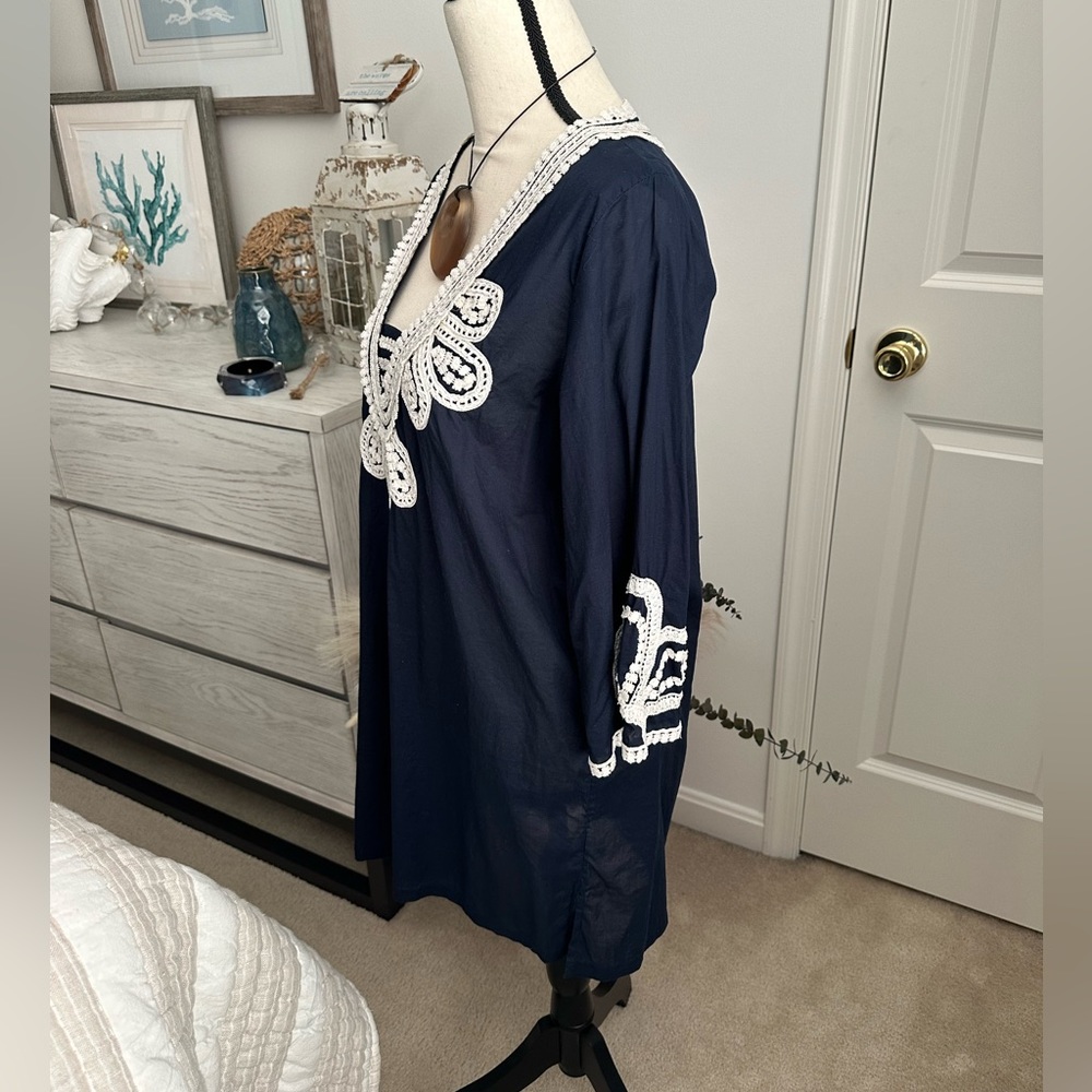 💵 J. Crew | Corded Trim Short Tunic Dress Swim CoverUp | Navy Blue - Picture 7 of 12